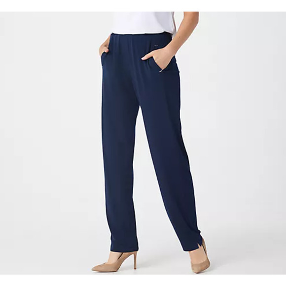 Susan Graver Liquid Knit Straight Leg Pants Navy Blue Pull On Size XL Petite - Picture 1 of 10